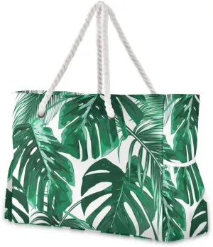 ALAZA Tropical Palm Leaves Jungle Beach Toy Bag Groceries Bag for Seaside, Shower Stall, Swiming Pool