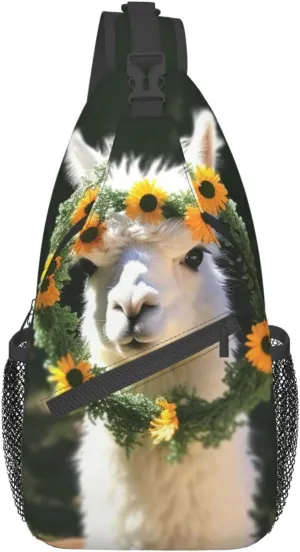 Alpaca wearing a garland Print Unisex Chest Bags Crossbody Sling Backpack Lightweight Daypack for Travel Hiking