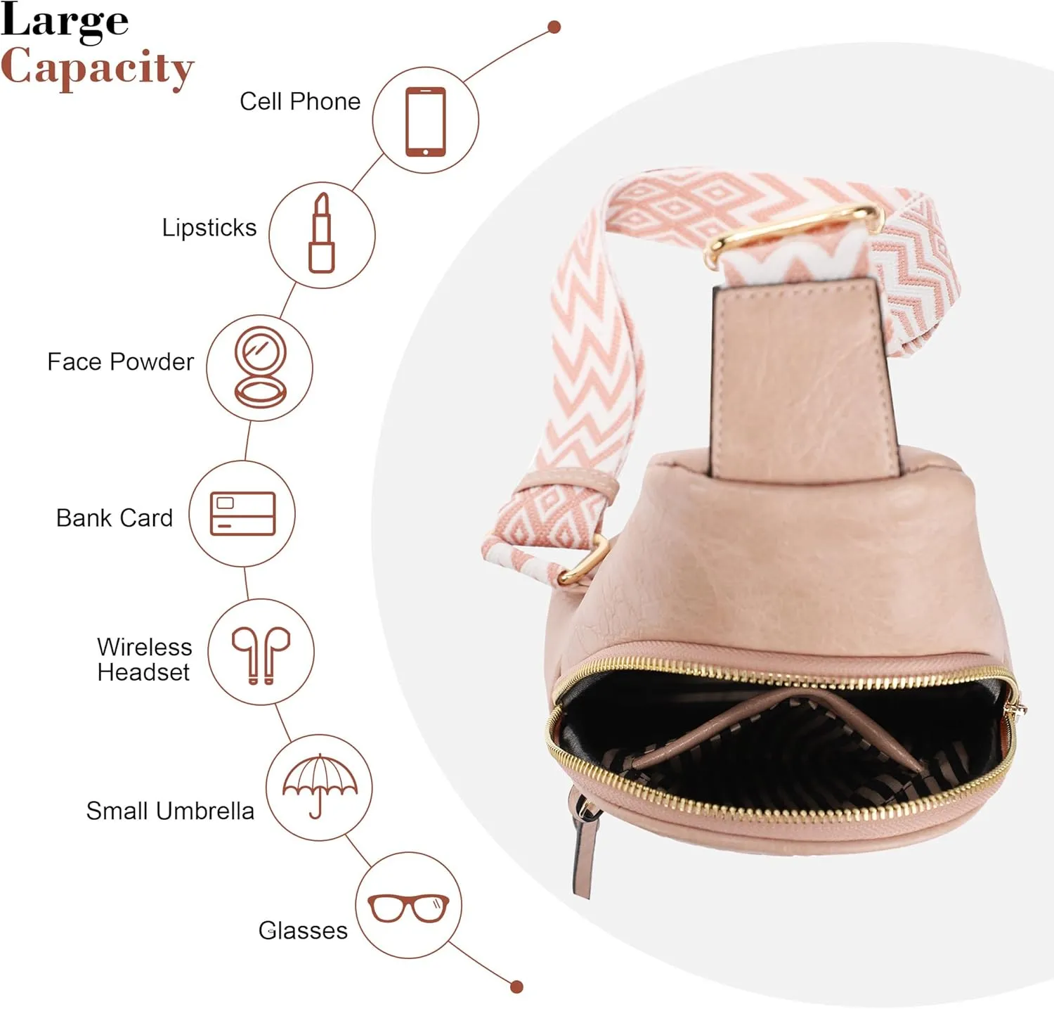 ALYSSA Large Sling Bag for Women Faux Leather Crossbody Fanny Pack Backpack Cross Body Purses 7L Crossbody Bags for Women