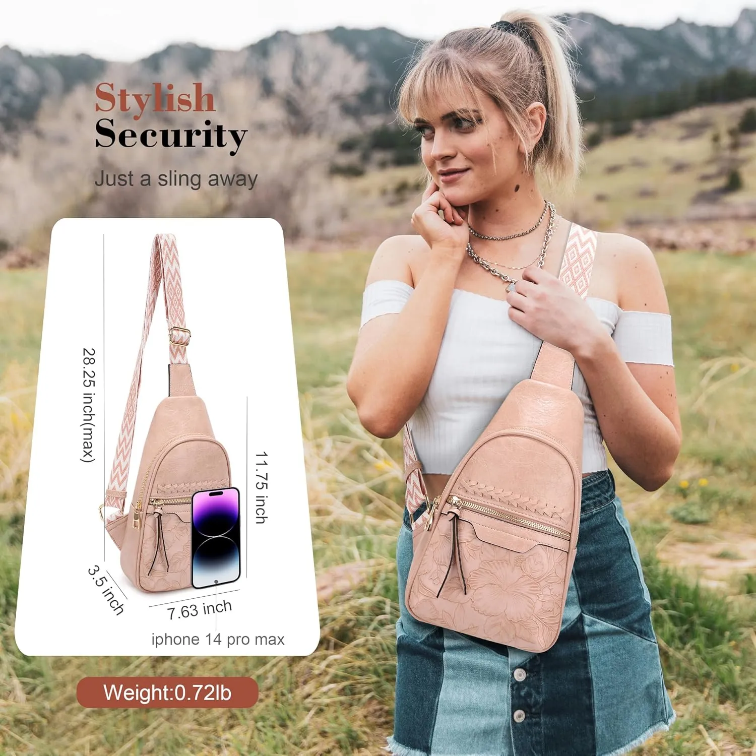 ALYSSA Large Sling Bag for Women Faux Leather Crossbody Fanny Pack Backpack Cross Body Purses 7L Crossbody Bags for Women