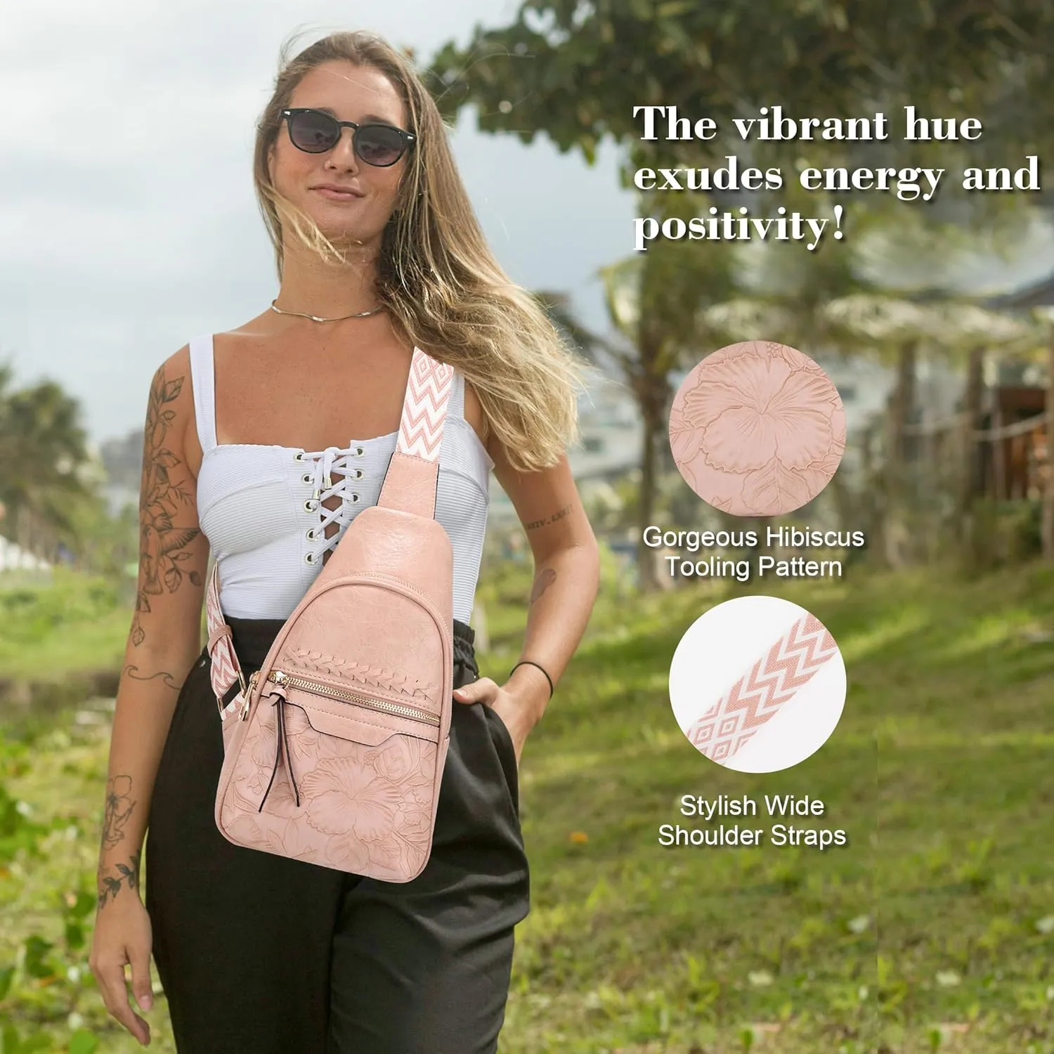 ALYSSA Large Sling Bag for Women Faux Leather Crossbody Fanny Pack Backpack Cross Body Purses 7L Crossbody Bags for Women