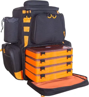 Amber Sporting Goods Fishing Backpack Waterproof Tackle Bag with Protective Rain Cover Includes 4 Tackle Boxes Stainless Steel Fishing Pliers and Lanyard