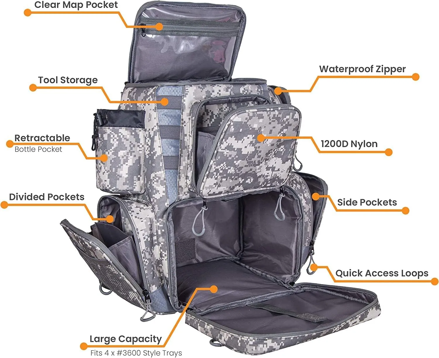 Amber Sporting Goods Fishing Backpack Waterproof Tackle Bag with Protective Rain Cover Includes 4 Tackle Boxes Stainless Steel Fishing Pliers and Lanyard