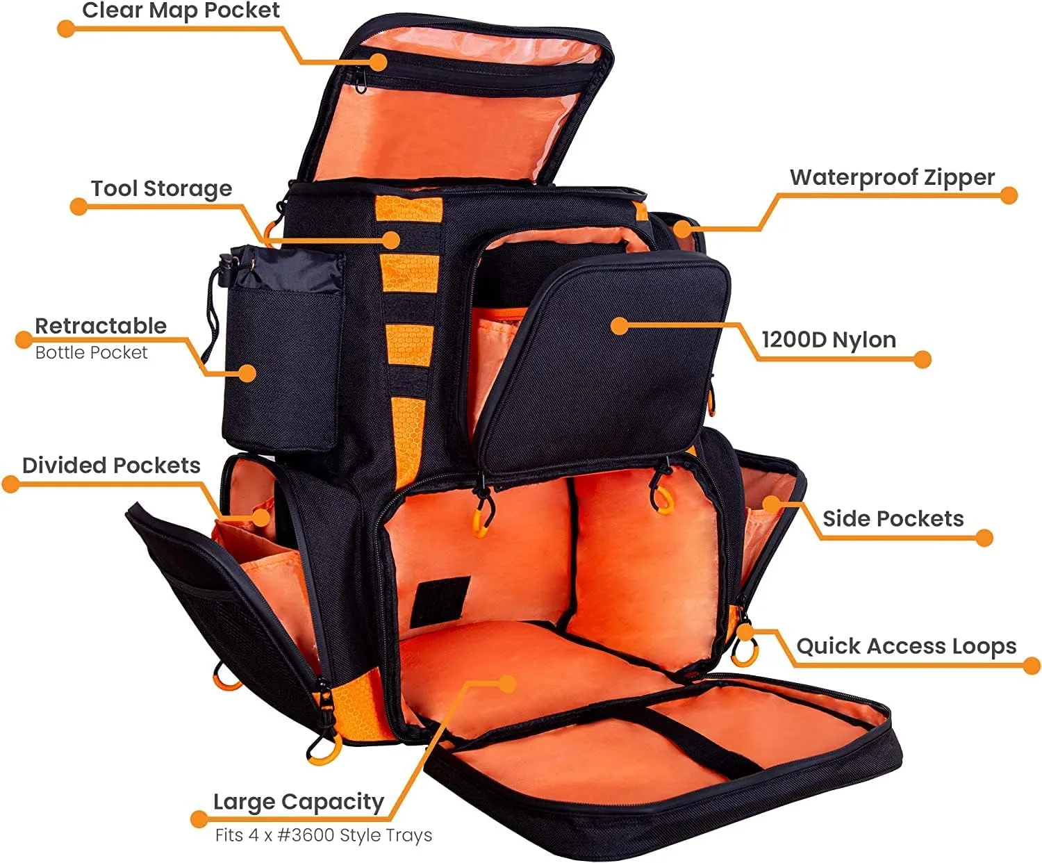 Amber Sporting Goods Fishing Backpack Waterproof Tackle Bag with Protective Rain Cover Includes 4 Tackle Boxes Stainless Steel Fishing Pliers and Lanyard