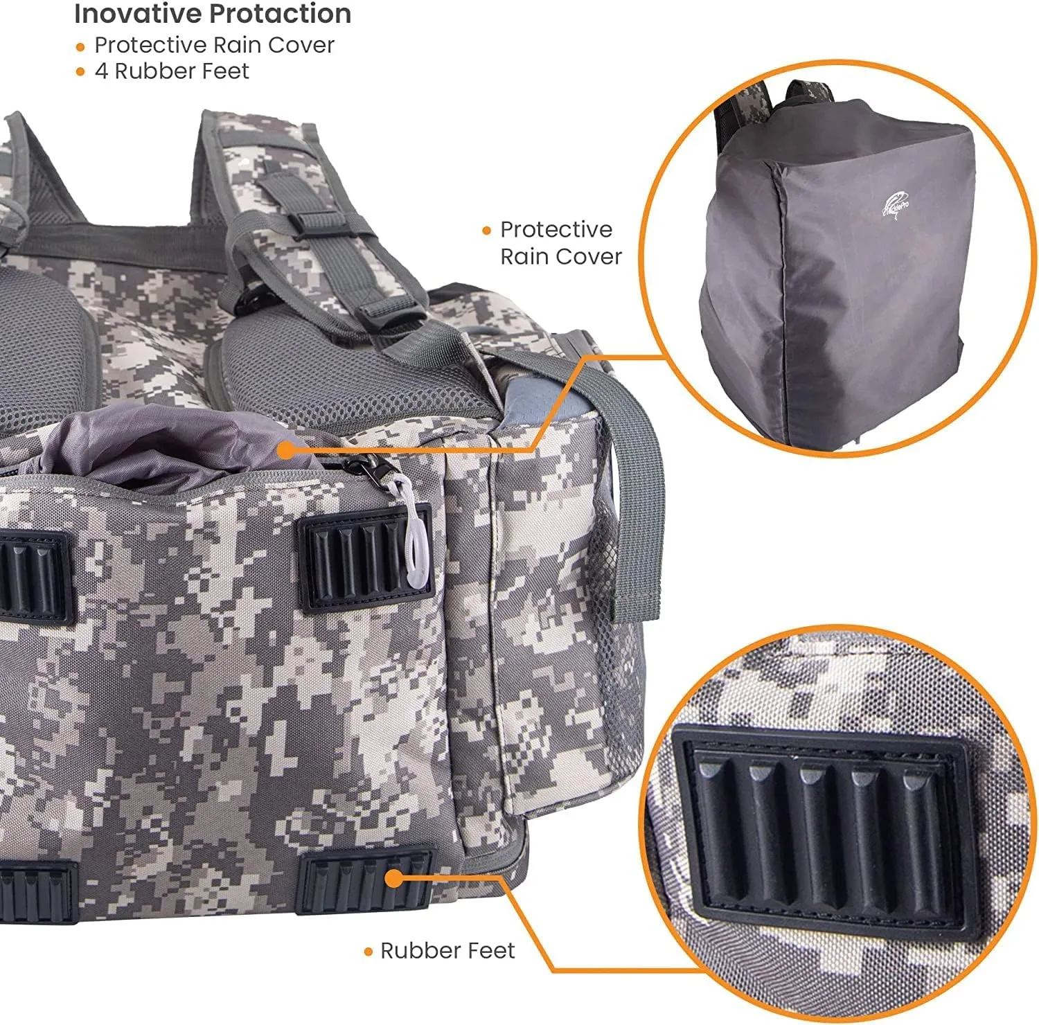 Amber Sporting Goods Fishing Backpack Waterproof Tackle Bag with Protective Rain Cover Includes 4 Tackle Boxes Stainless Steel Fishing Pliers and Lanyard