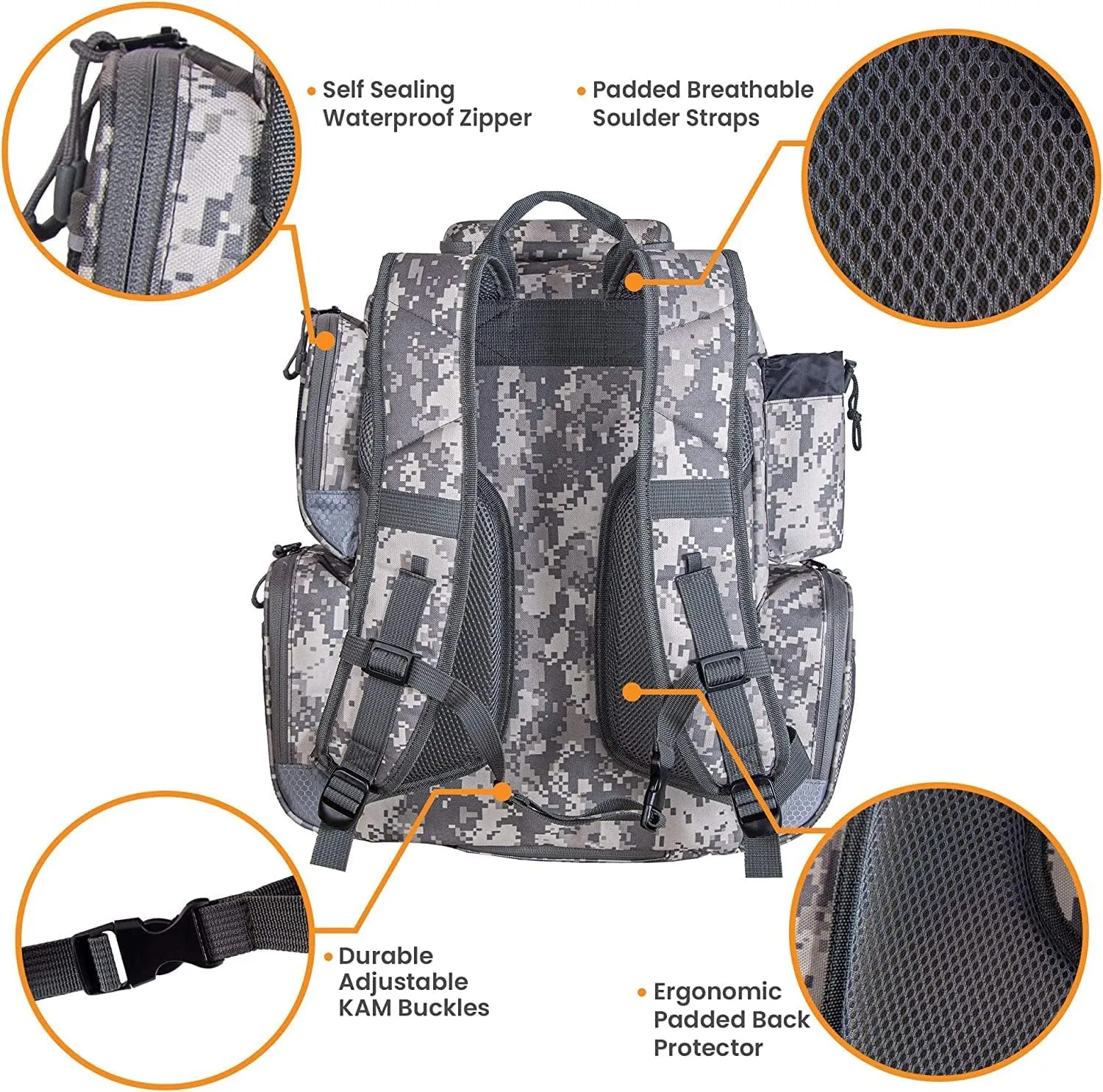 Amber Sporting Goods Fishing Backpack Waterproof Tackle Bag with Protective Rain Cover Includes 4 Tackle Boxes Stainless Steel Fishing Pliers and Lanyard