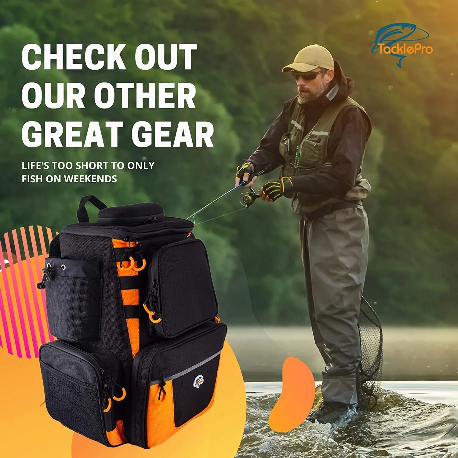 Amber Sporting Goods Fishing Backpack Waterproof Tackle Bag with Protective Rain Cover Includes 4 Tackle Boxes Stainless Steel Fishing Pliers and Lanyard