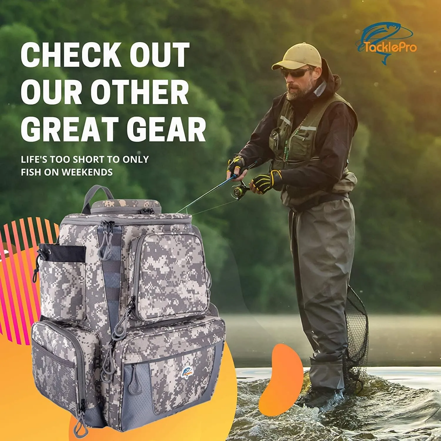 Amber Sporting Goods Fishing Backpack Waterproof Tackle Bag with Protective Rain Cover Includes 4 Tackle Boxes Stainless Steel Fishing Pliers and Lanyard
