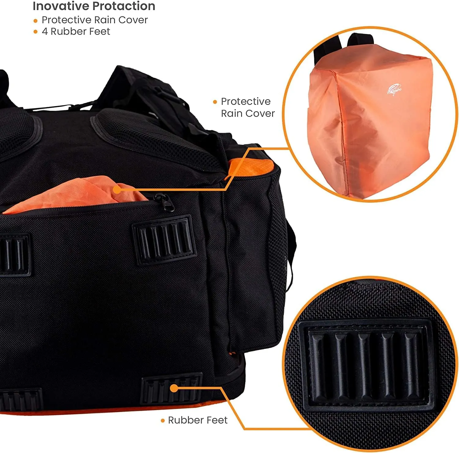 Amber Sporting Goods Fishing Backpack Waterproof Tackle Bag with Protective Rain Cover Includes 4 Tackle Boxes Stainless Steel Fishing Pliers and Lanyard