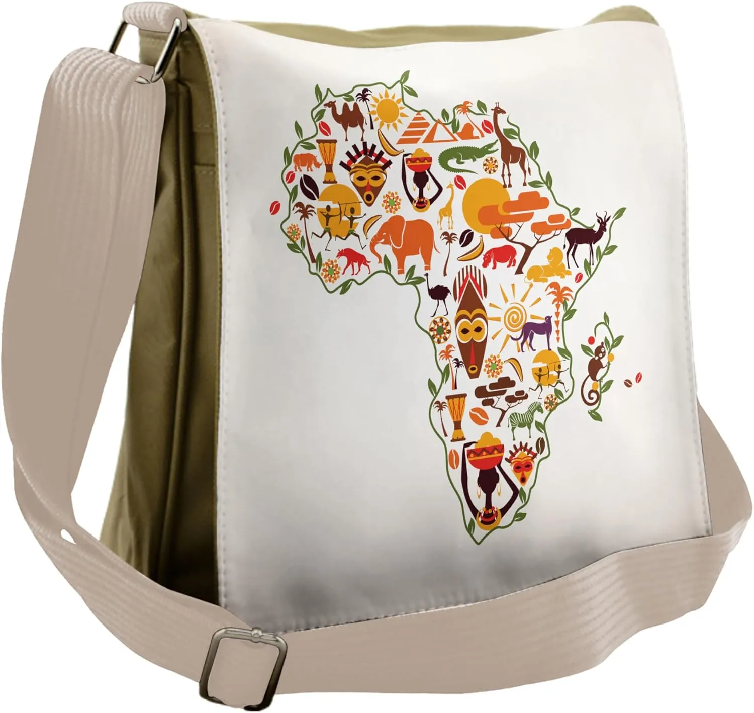 Ambesonne African Messenger Bag, Travel Map Arts, Unisex Cross-body