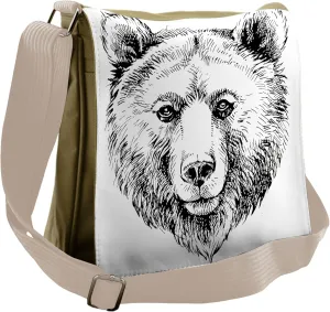 Ambesonne Animal Messenger Bag, Grizzly Bear Ink Sketch, Unisex Cross-body