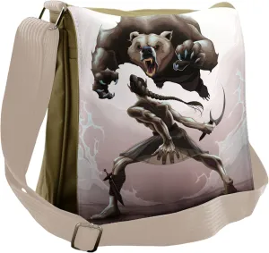 Ambesonne Bear Messenger Bag, Mythological Scene Concept, Unisex Cross-body
