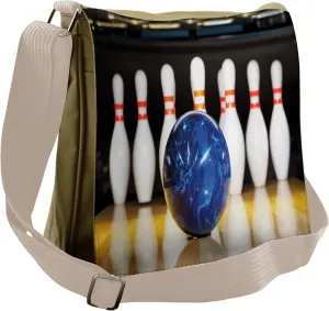 Ambesonne Bowling Party Messenger Bag, Blue Ball on Lane, Unisex Cross-body