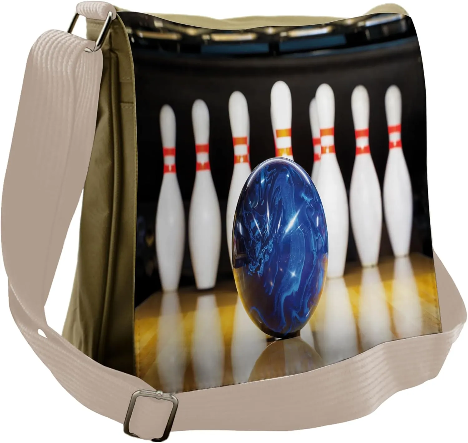 Ambesonne Bowling Party Messenger Bag, Blue Ball on Lane, Unisex Cross-body