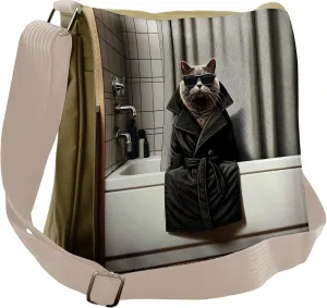 Ambesonne Cat Messenger Bag, Realistic Cool Kitty Mysterious, Unisex Cross-body