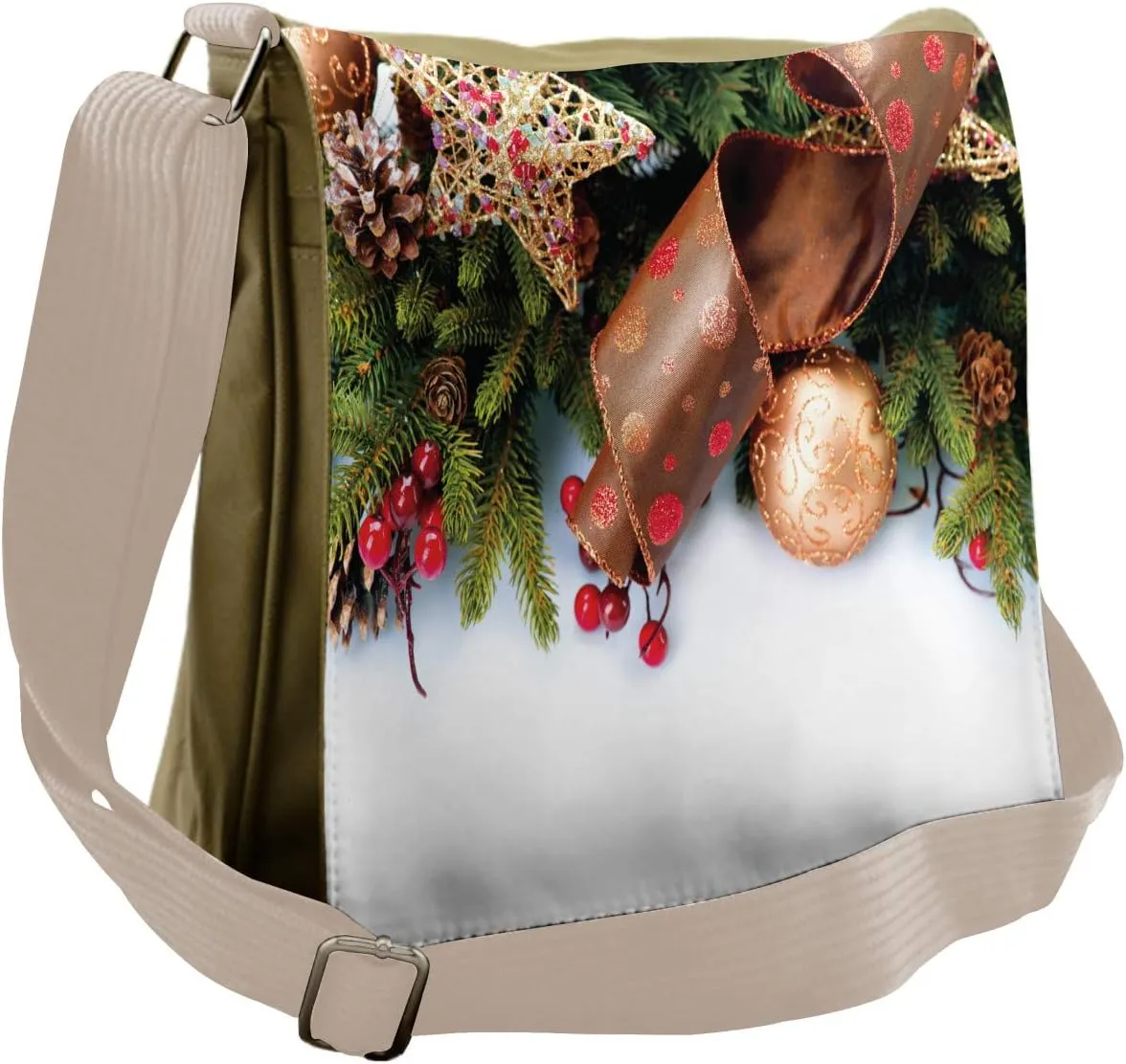 Ambesonne Christmas Messenger Bag, Pine Cones Garland, Unisex Cross-body