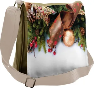 Ambesonne Christmas Messenger Bag, Pine Cones Garland, Unisex Cross-body