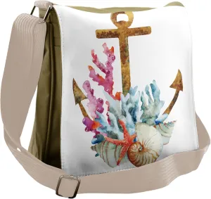 Ambesonne Colorful Messenger Bag, Anchor Corals Seaweed, Unisex Cross-body