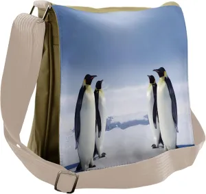 Ambesonne Colorful Messenger Bag, Penguins in Antarctica, Unisex Cross-body