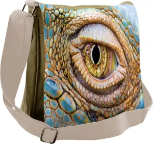 Ambesonne Colorful Messenger Bag, Tropic Reptiles Iguana, Unisex Cross-body