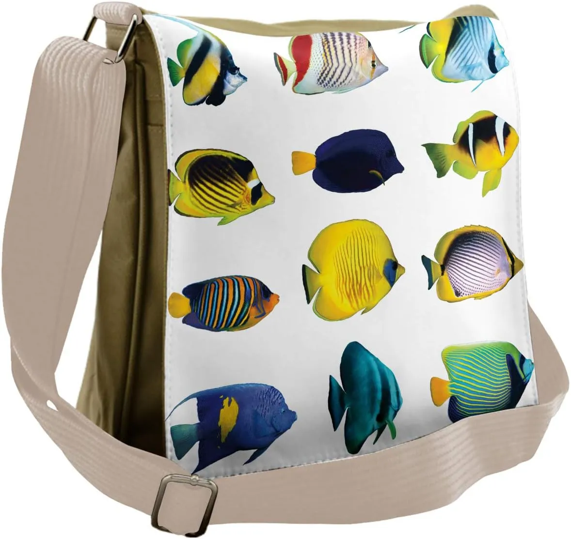 Ambesonne Fish Messenger Bag, Collage of Sea Animals, Unisex Cross-body