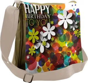Ambesonne Flower Messenger Bag, Daisies Dots Best Wish, Unisex Cross-body