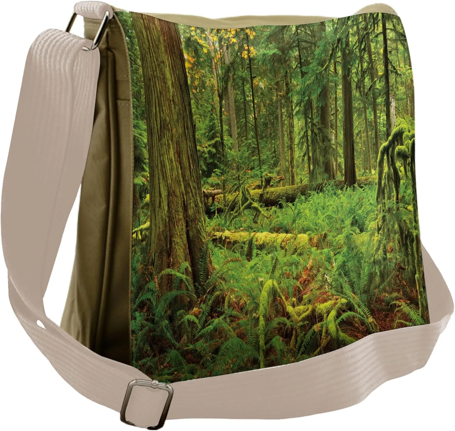 Ambesonne Forest Messenger Bag, Woodland Bushes Moss, Unisex Cross-body