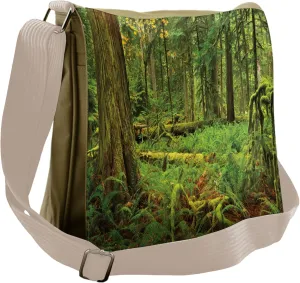 Ambesonne Forest Messenger Bag, Woodland Bushes Moss, Unisex Cross-body