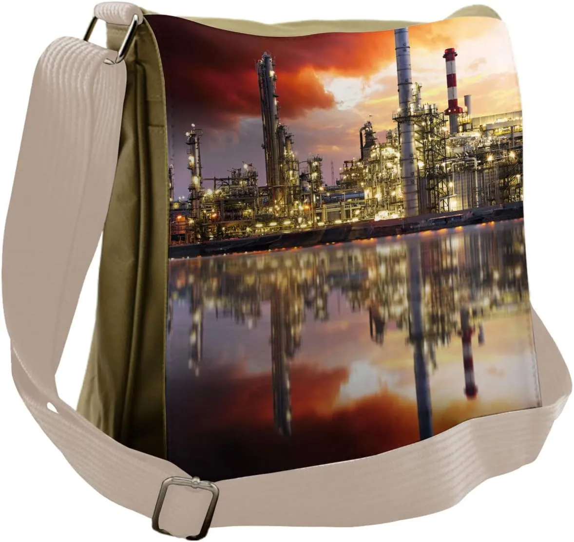 Ambesonne Industrial Messenger Bag, Oil Refinery, Unisex Cross-body