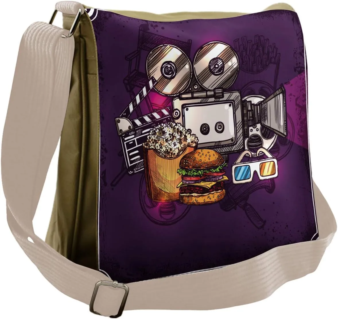 Ambesonne Modern Messenger Bag, Burgers Popcorns Cinema, Unisex Cross-body