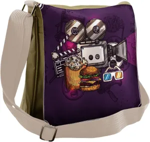 Ambesonne Modern Messenger Bag, Burgers Popcorns Cinema, Unisex Cross-body