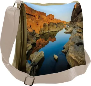 Ambesonne Nature Messenger Bag, River Between Cliffs, Unisex Cross-body