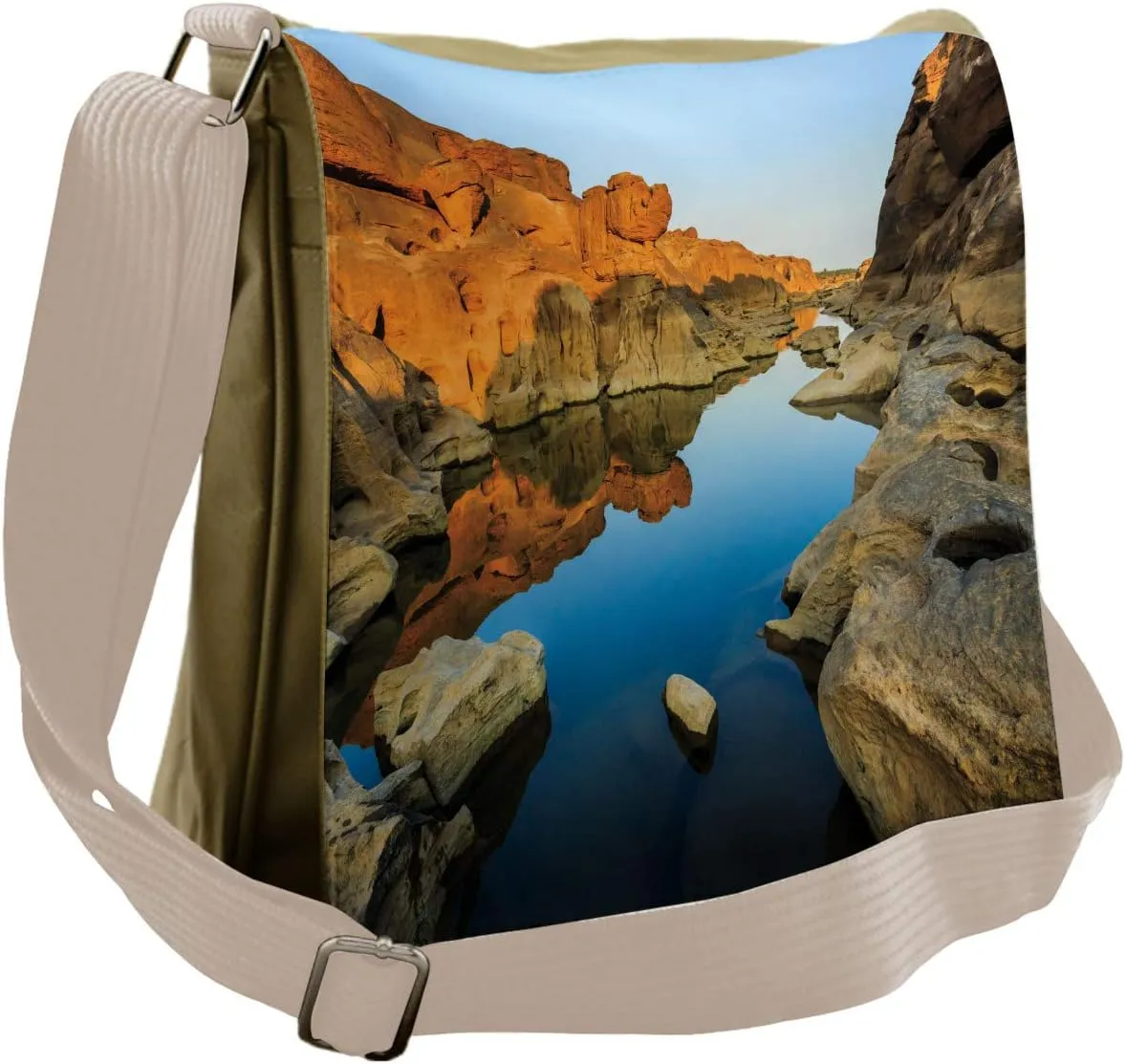Ambesonne Nature Messenger Bag, River Between Cliffs, Unisex Cross-body