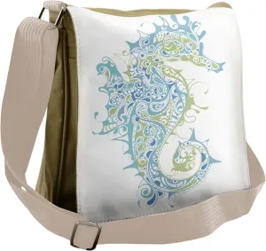 Ambesonne Ocean Messenger Bag, Greek Seahorse Mythological, Unisex Cross-body