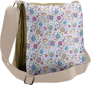 Ambesonne Pastel Messenger Bag, Doodle Botany Garden, Unisex Cross-body