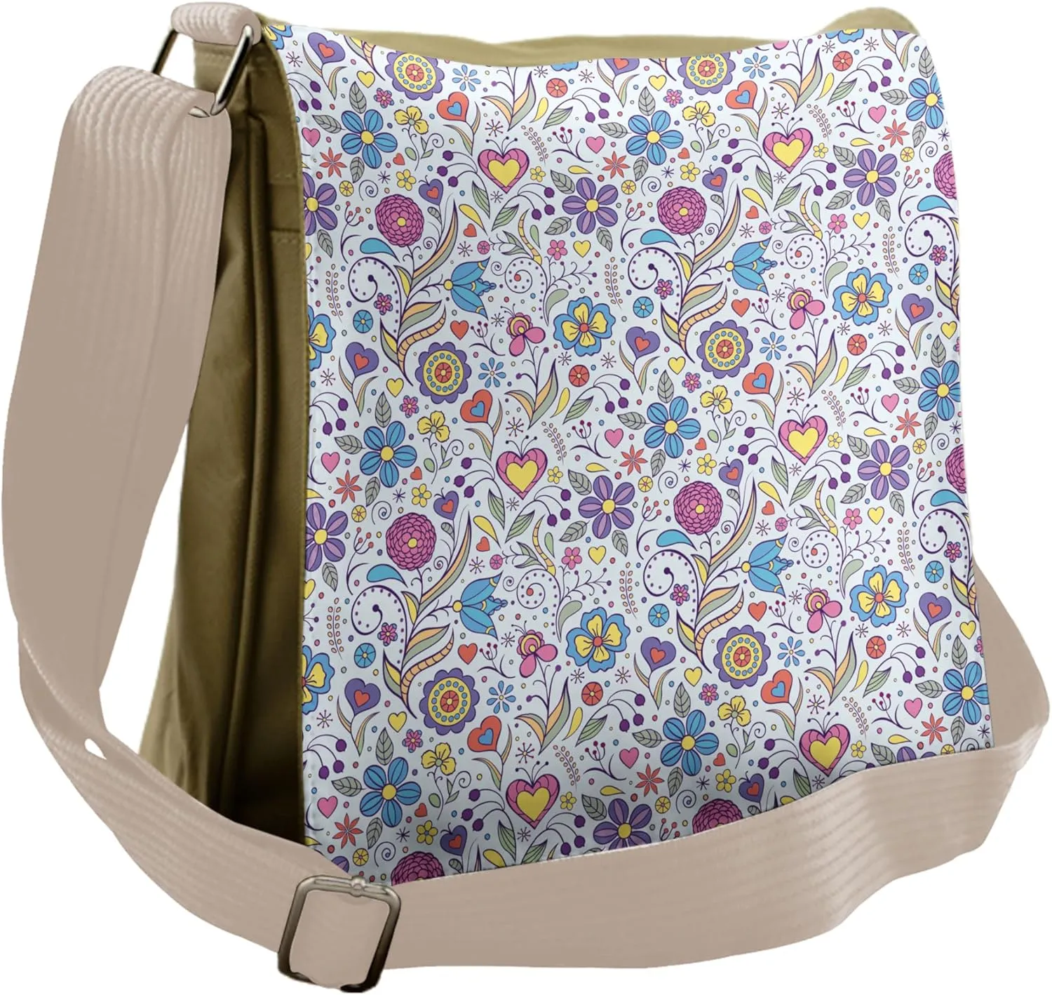 Ambesonne Pastel Messenger Bag, Doodle Botany Garden, Unisex Cross-body
