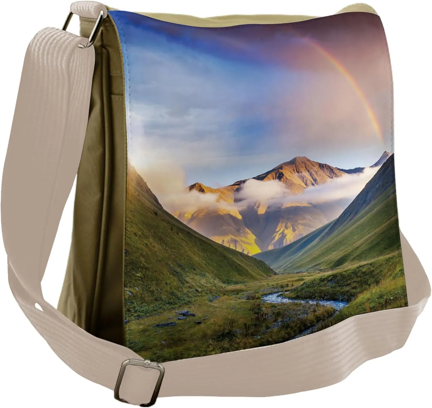 Ambesonne Rainbow Messenger Bag, Meadow Riverbed Mist, Unisex Cross-body