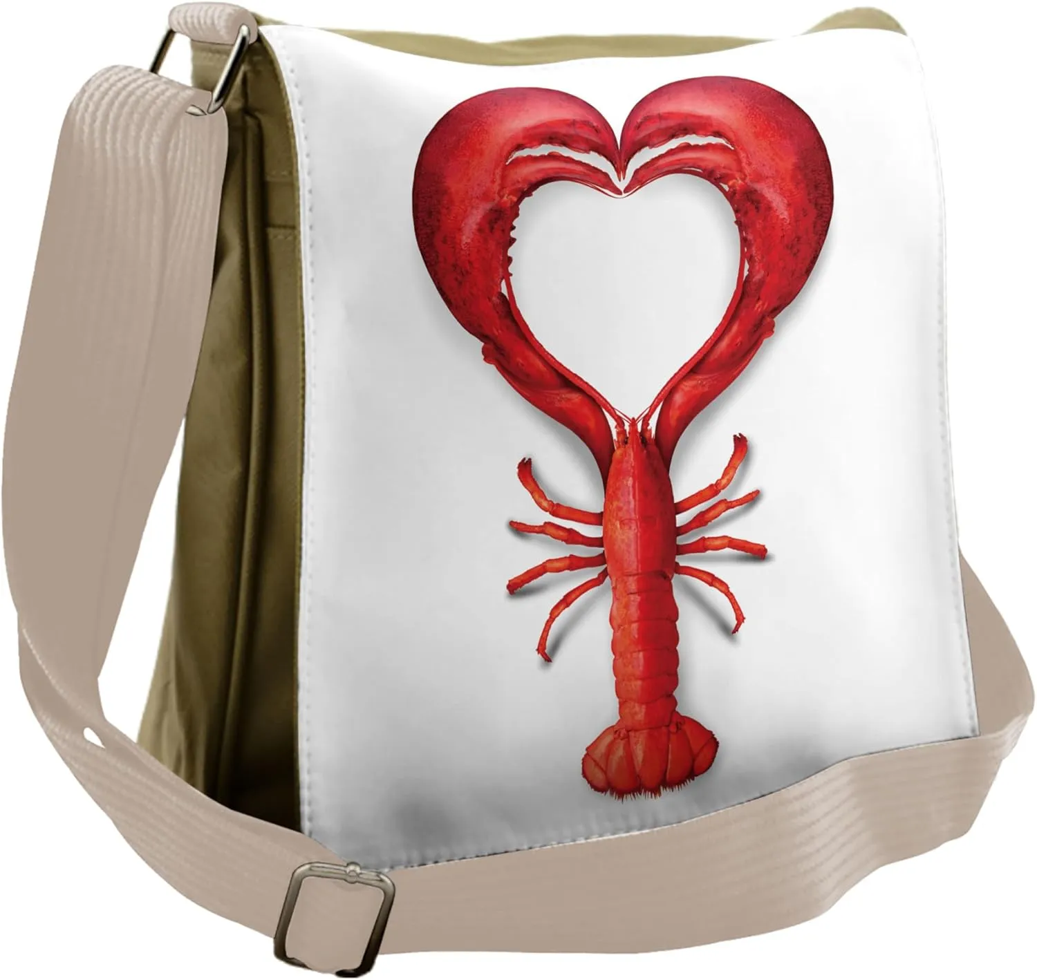 Ambesonne Sea Animals Messenger Bag, Seafood Lobster Heart, Unisex Cross-body