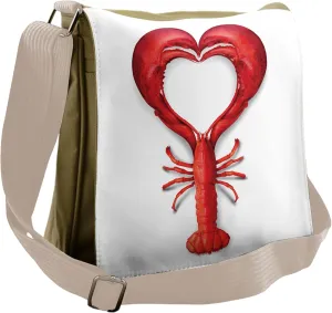 Ambesonne Sea Animals Messenger Bag, Seafood Lobster Heart, Unisex Cross-body