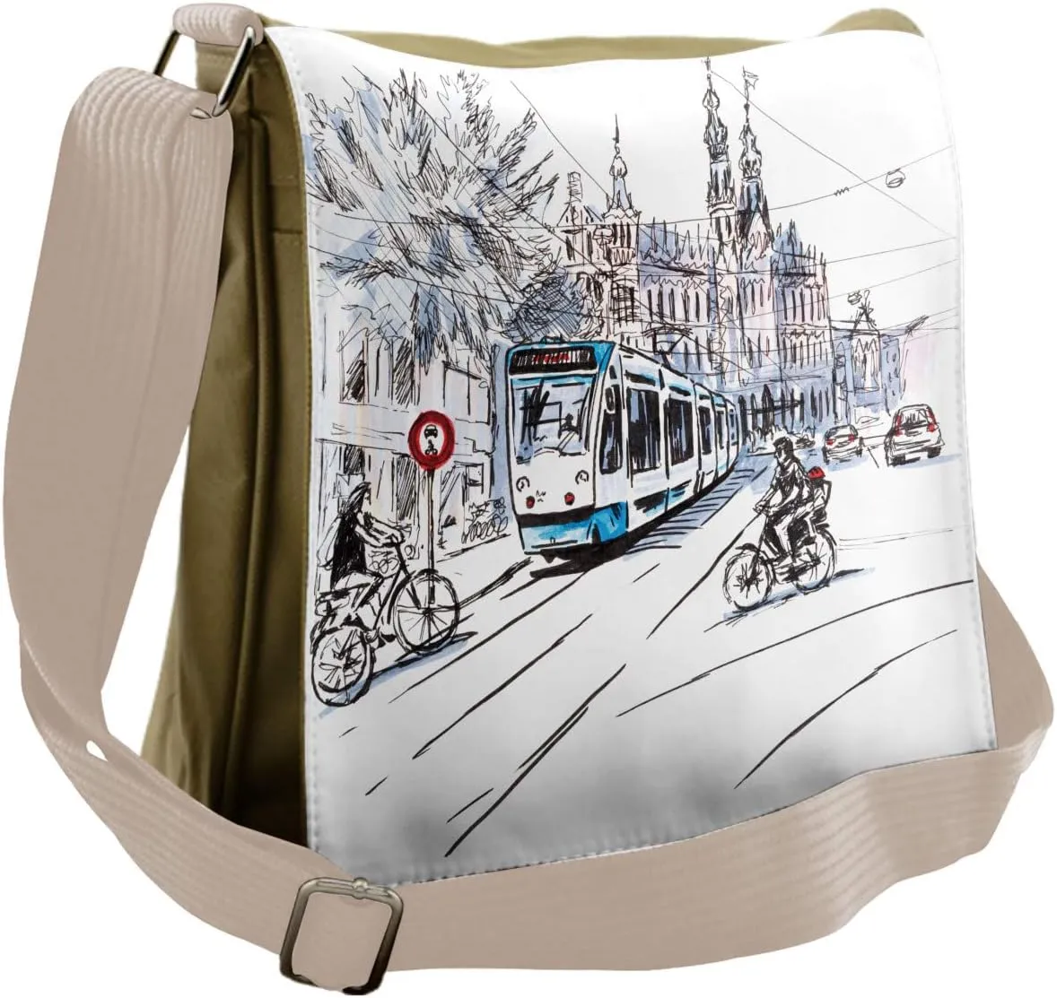 Ambesonne Sketchy Messenger Bag, Amsterdam Cityscape, Unisex Cross-body