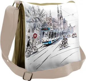 Ambesonne Sketchy Messenger Bag, Amsterdam Cityscape, Unisex Cross-body