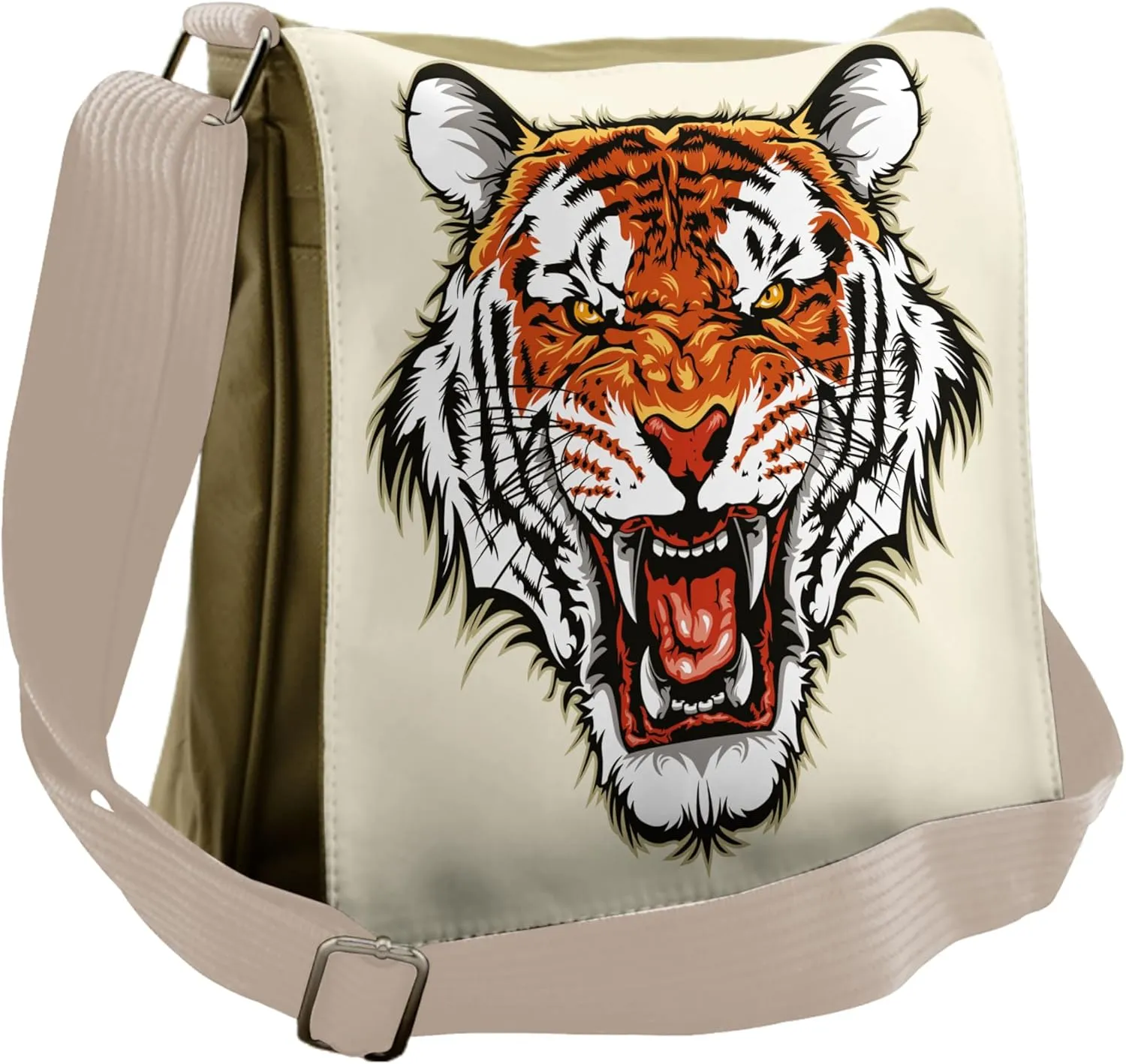 Ambesonne Tiger Messenger Bag, Ready to Attack in Jungle, Unisex Cross-body