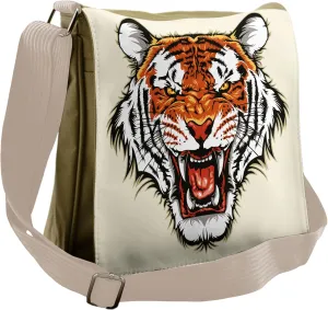 Ambesonne Tiger Messenger Bag, Ready to Attack in Jungle, Unisex Cross-body