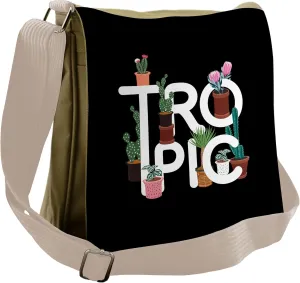 Ambesonne Tropic Messenger Bag, Flowering Cactus in Pots, Unisex Cross-body