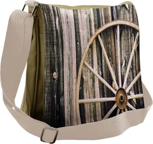 Ambesonne Wagon Wheel Messenger Bag, Rusty Door, Unisex Cross-body