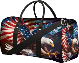 American Flag Independence Day Travel Duffle Bag Sports Gym Bags for Women Men Weekender Overnight Bags Waterproof Carry On Tote Bag Workout Bag for Dance Swimming Yoga Hospital