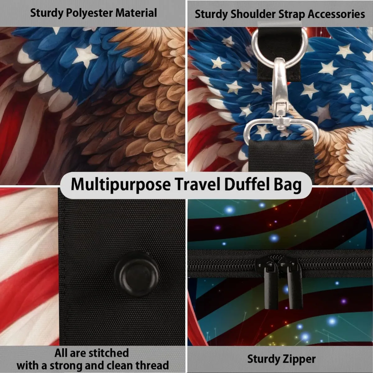 American Flag Independence Day Travel Duffle Bag Sports Gym Bags for Women Men Weekender Overnight Bags Waterproof Carry On Tote Bag Workout Bag for Dance Swimming Yoga Hospital