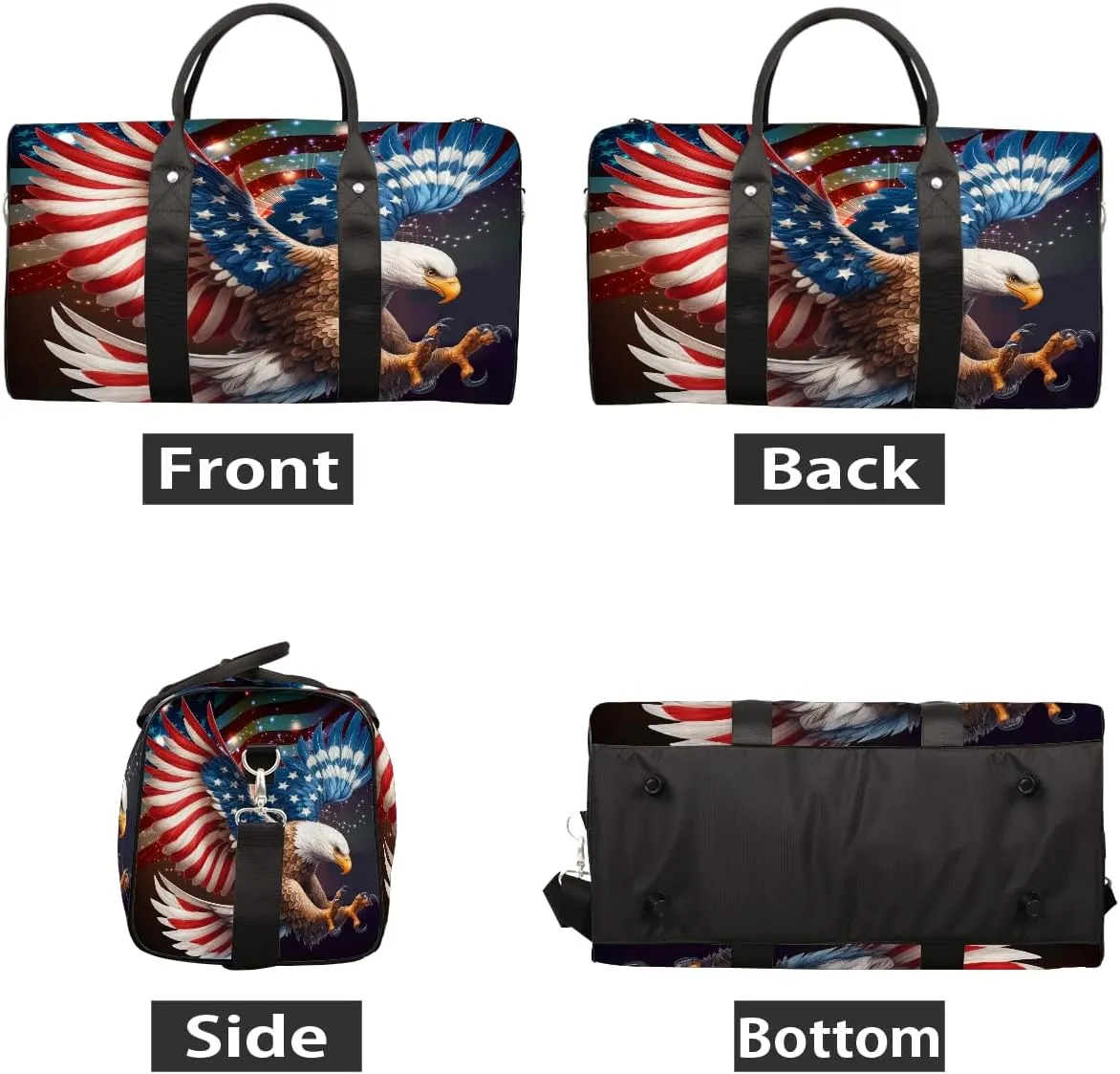 American Flag Independence Day Travel Duffle Bag Sports Gym Bags for Women Men Weekender Overnight Bags Waterproof Carry On Tote Bag Workout Bag for Dance Swimming Yoga Hospital