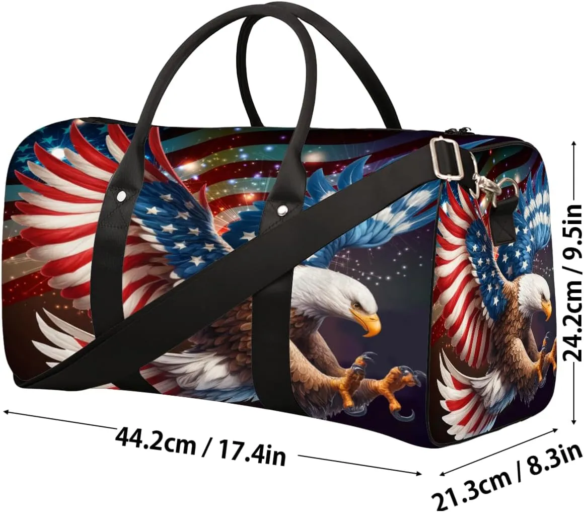 American Flag Independence Day Travel Duffle Bag Sports Gym Bags for Women Men Weekender Overnight Bags Waterproof Carry On Tote Bag Workout Bag for Dance Swimming Yoga Hospital