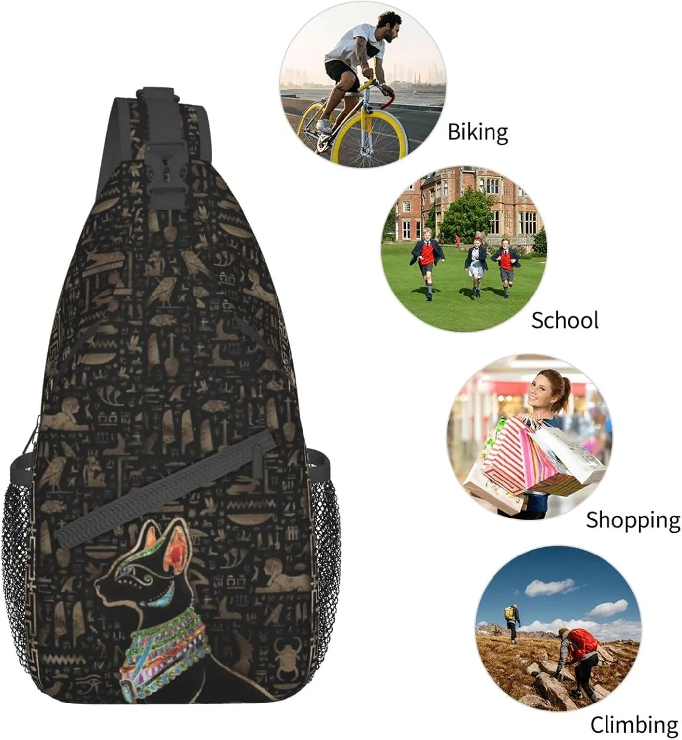 Ancient Egyptian Shoulder Bag Egypt Sling Backpack Daypack Casual Backpack Hiking Bag Hieroglyph Backpack Bag